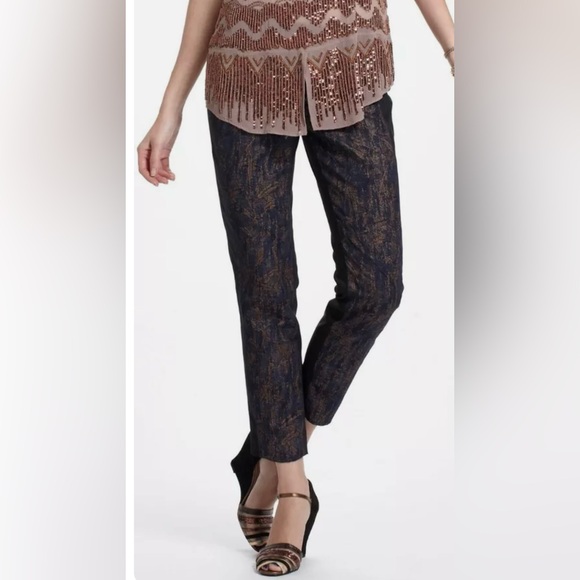 Cartonnier Brocade Crop Charlie pants size 10 metallic texture Anthropologie - Picture 2 of 9